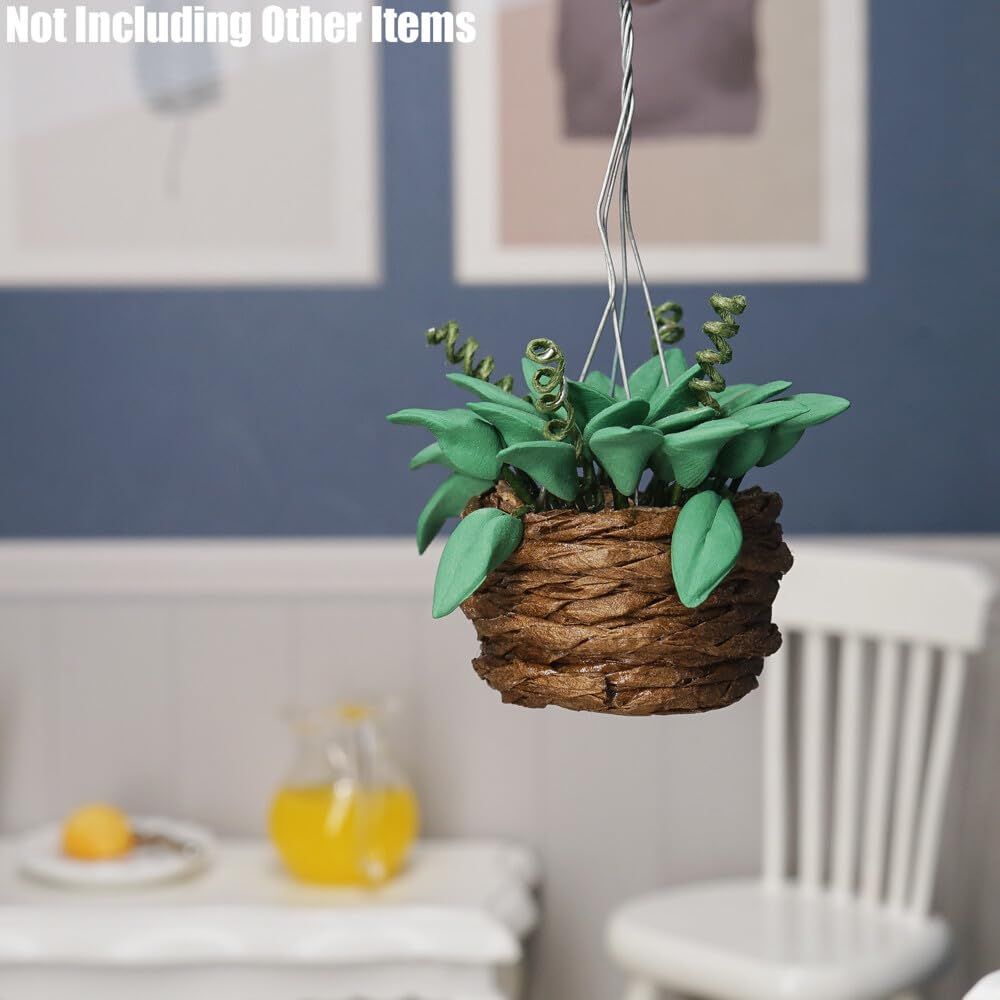 1/12 Miniature Hanging Plants Mini Tiny Potted Plant Miniatures Dollhouse Decoration Accessories Doll House Accessory, Dark Green — image 5