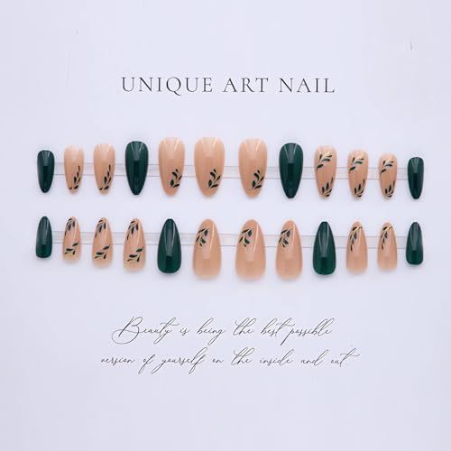 Reusable almond-shaped press-on nails for DIY manicures and daily wear (Deep Forest Green) — image 2