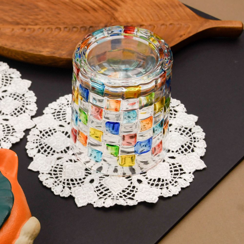 5.5 Inch Geometric Embroidered Lace Coaster (5 Pack) - Elegant Round Dining & Tea Table Mat Doily, Rose Style β image 3