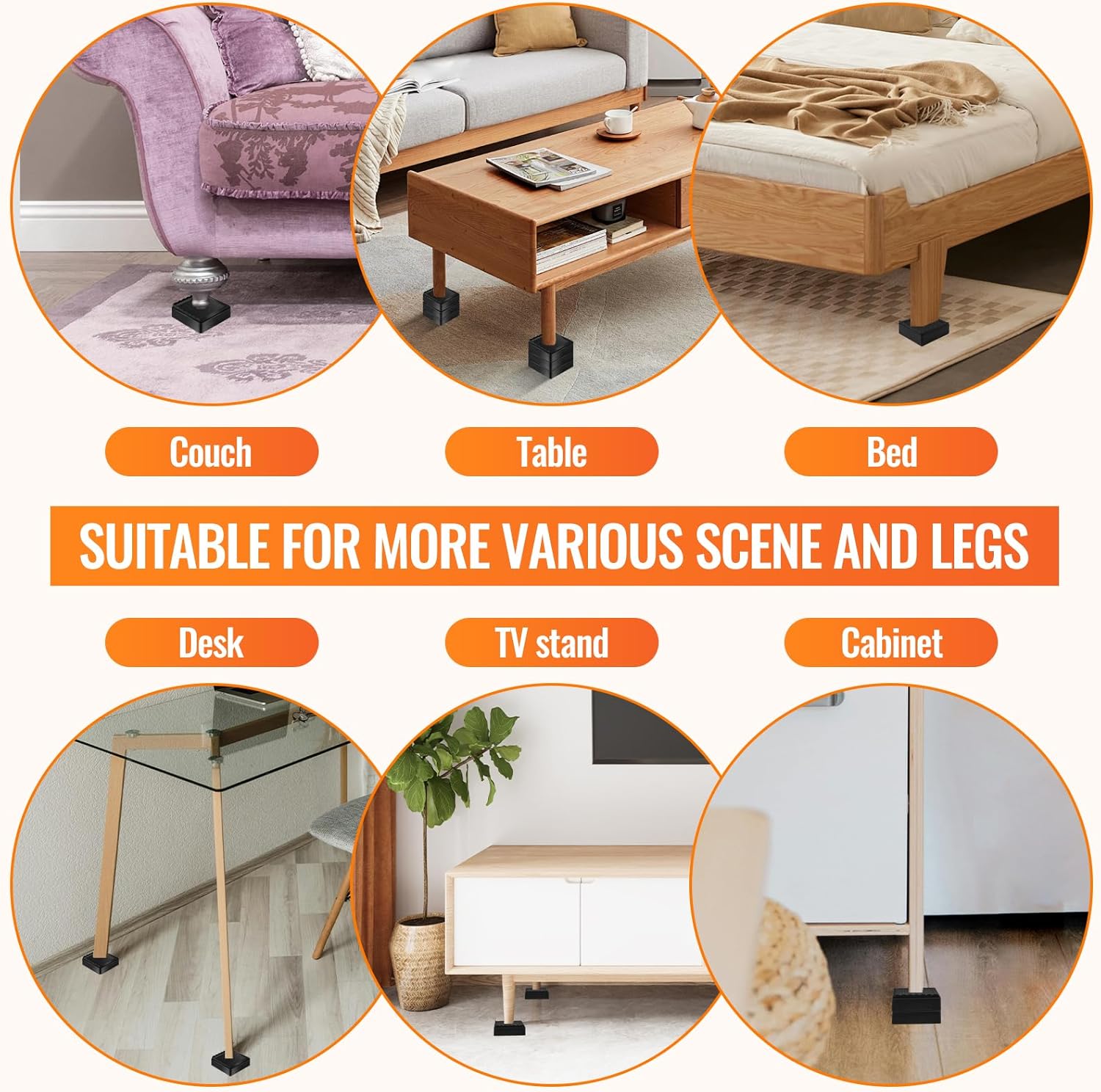 Furniture Risers, 4 Pack Bed Risers with Non-Slip Grip and Heavy Duty Support, 1 Inch 2 Inch 3 Inch 4 Inch Height Lift for Couch, Sofa, Table, Desk, Chair — image 6