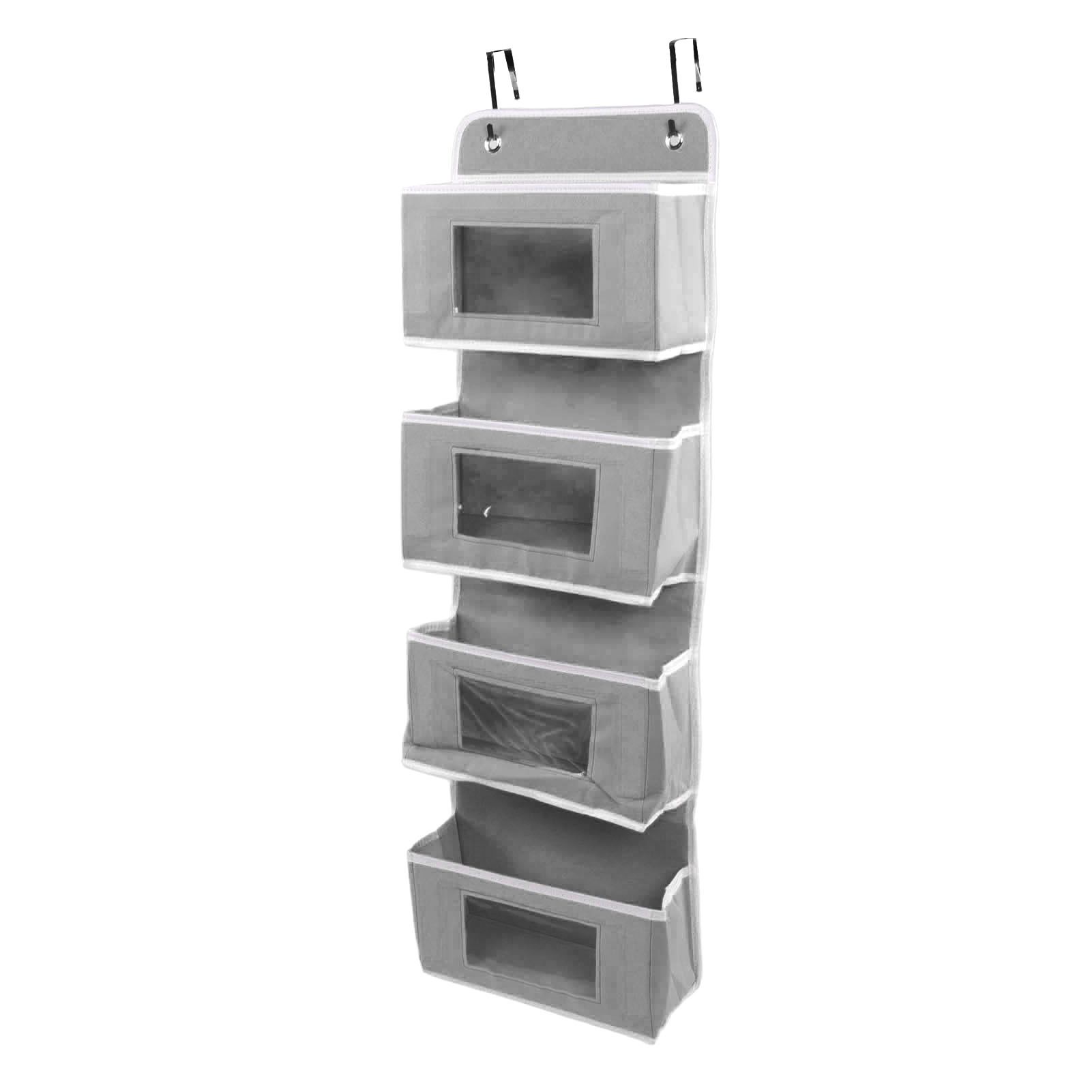 Hanging Closet Organizer Multilayer Strong Load Bearing Capacity Nonwoven Over Door Organizer Hanging Organizer with 2 Hooks Grey 4 Compartments — image 2
