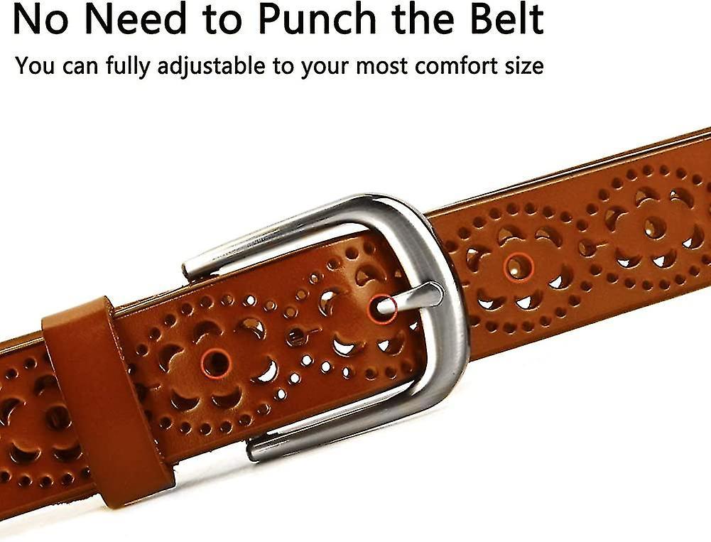 110cm Genuine Cowhide Leather Belt for Women, Hollow Flower Design — image 4