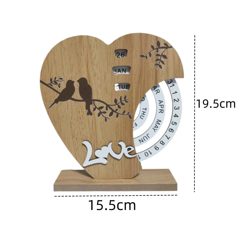 Artistic Heart Timber Perpetual Calendar Decoration(19.5 × 15.5 CM) - Manual Rotating Date Tracker — image 2