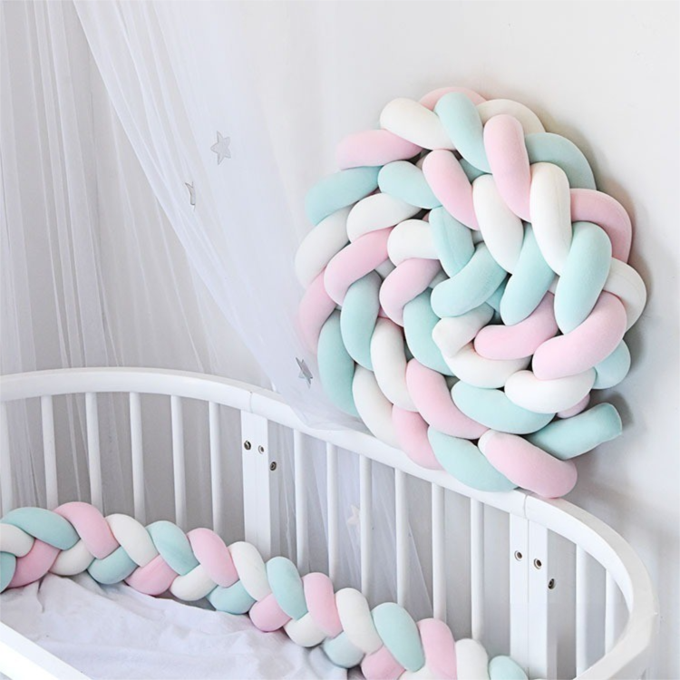 White & Green & Pink 2M Nordic 3-Strand Hand-Braided Knot Long Pillow - Soft Plush Sofa Cushion, Room Decor for Bedroom & Living Room