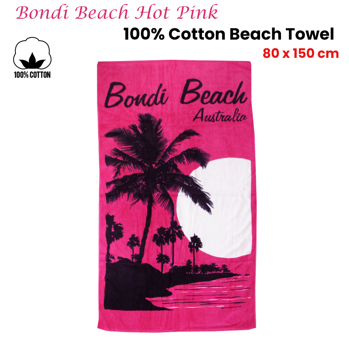 Aqua Blu Bondi Beach Pink 100% Cotton Beach Towel 80 × 150 cm — image 2