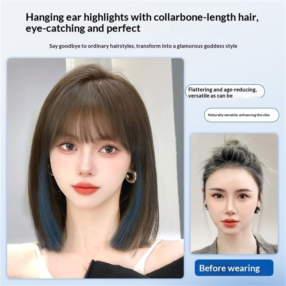 Wig premium line 【 active top stylist produce 】 inner color line women's original wig semi-long small face effect（Cold brown dyed haze orchid） — image 3