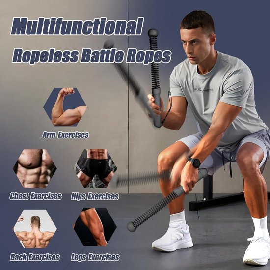 2-Pack Cordless Battle Ropes - Battle Rope - Fitness Rope - Soft Grip - For Home Gym & HIIT - Portable Arm and Core Trainer - Black — image 5