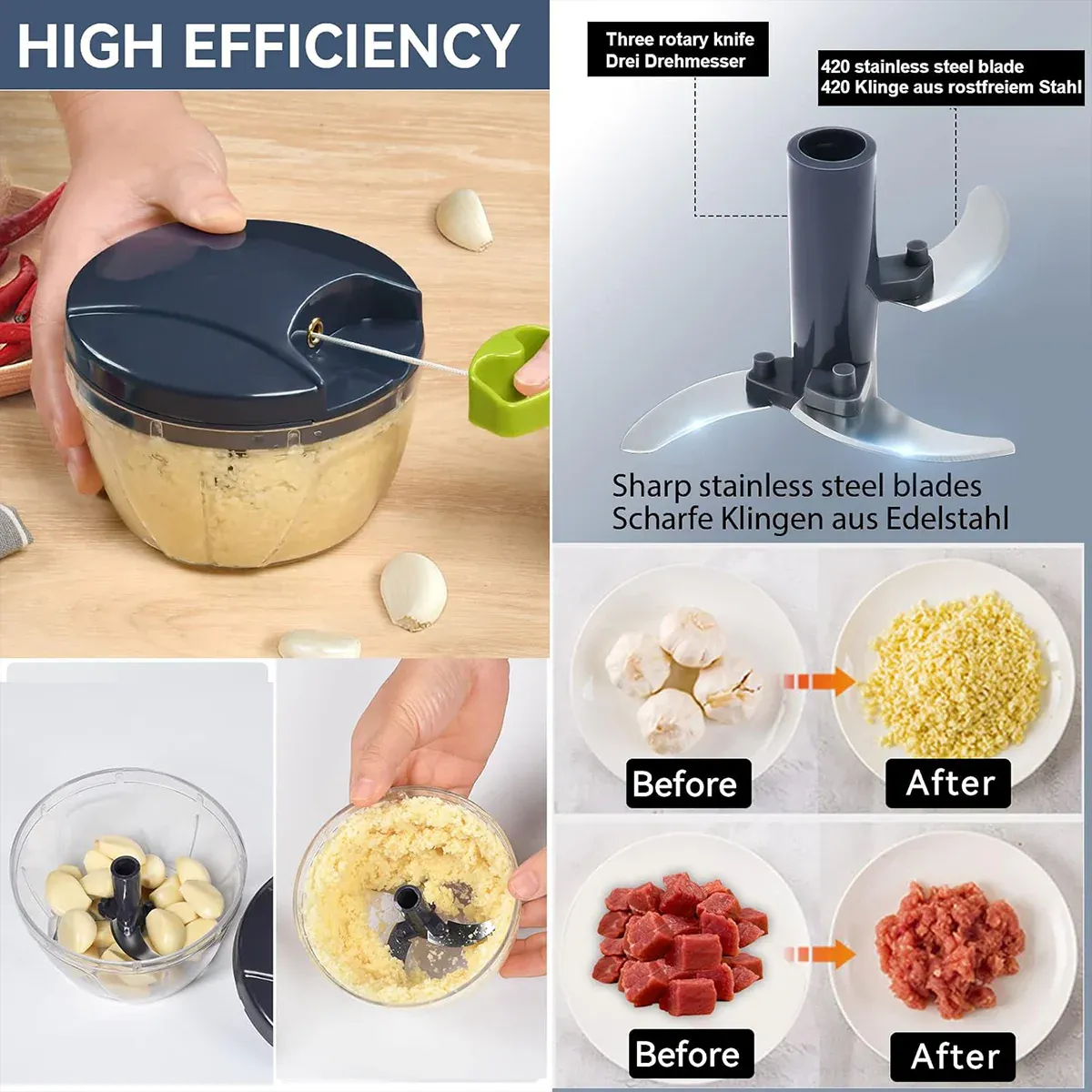 Garlic Press Chopper Slicer Hand Presser Grinder Crusher Home Kitchen Tools Use - 600ml — image 6