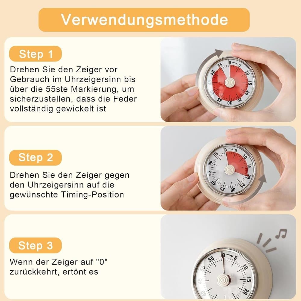 60 Minute Mechanical Kitchen Timer with Magnet, Stainless Steel Yellow, 3.6 × 7.3cm — image 2