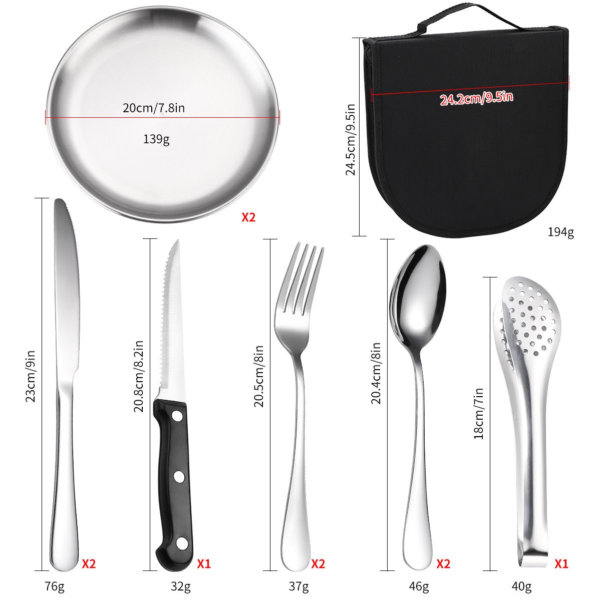10Pcs Portable Camping Cutlery Set, Stainless Steel Picnic Utensils with Plates and Bottle Opener, Portable Cooking Utensils for 2, for Camping, Picnic — image 2