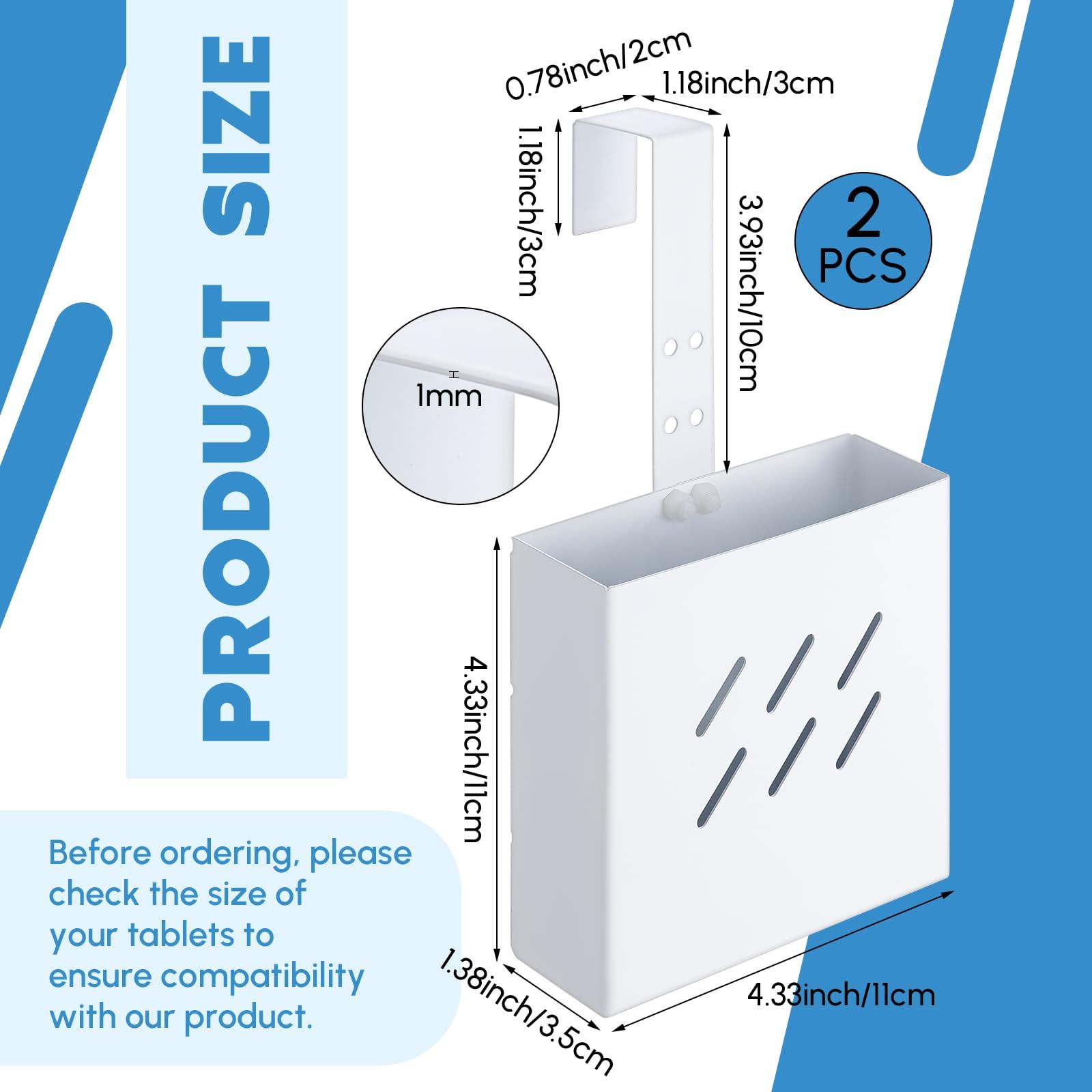 2 Pcs Large Size 4. 33 x 1. 38 Inch Stainless Steel Toilet Tank Cleaning Tablet Holder with Adjustable Hook to Hang Toilet Cleaner Box — image 5