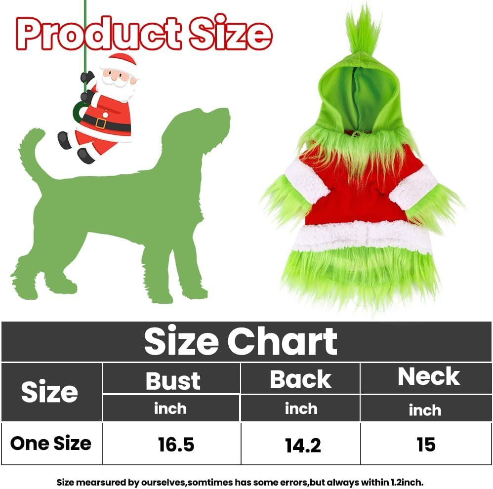 Dog Christmas Outfit，Christmas Pet Clothes Green Classic Dog Hoodie Shirt Cosplay Apparel Christmas Party Cosplay Costume Pet Supplies Accessories for Small — image 4