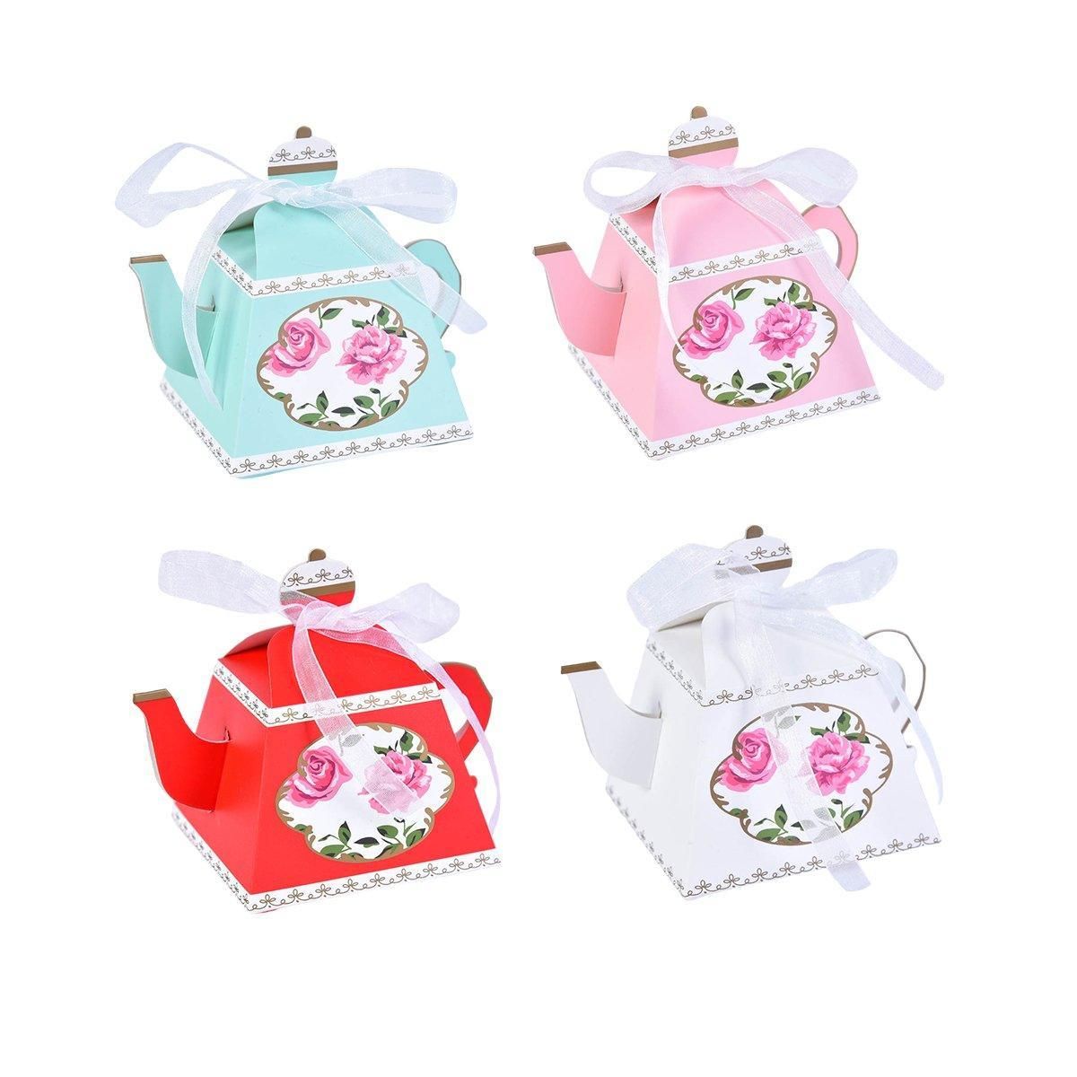 50Pcs Teapot Candy Boxes Wedding Favor Gift Packaging Tea Party Decorations - White — image 3