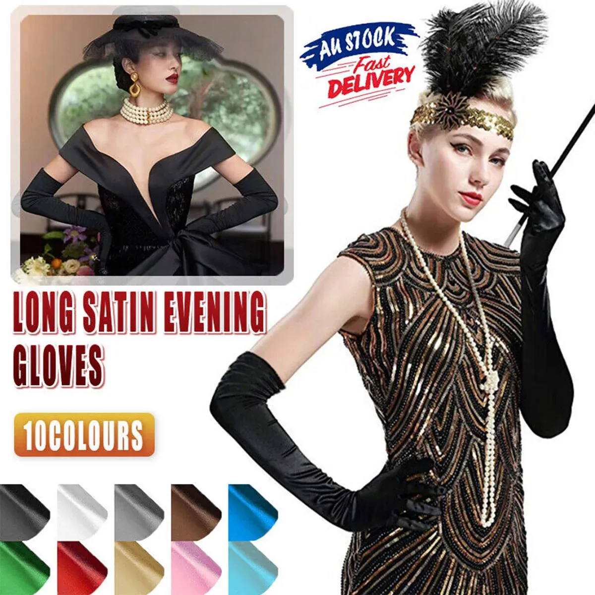 Elegant Long Satin Opera Gloves for Prom Party Wedding Costume or Formal Dress - Silver — image 2