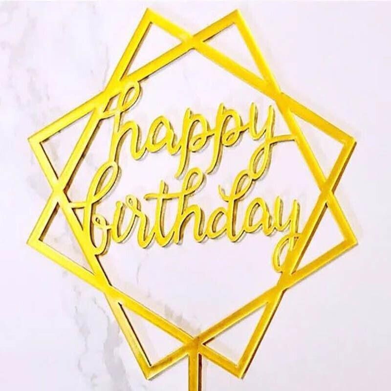 Acrylic Home Happy Birthday Decor Baking Cake Topper Card Party Decor Supply - Silver S108 — image 5