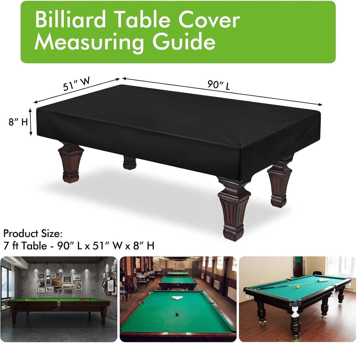 Heavy-Duty 7ft Pool Table Cover with UV-Resistant Coating, Waterproof & Windproof Full-Cover Protection for Indoor & Outdoor Use (96*55*8in) — image 2