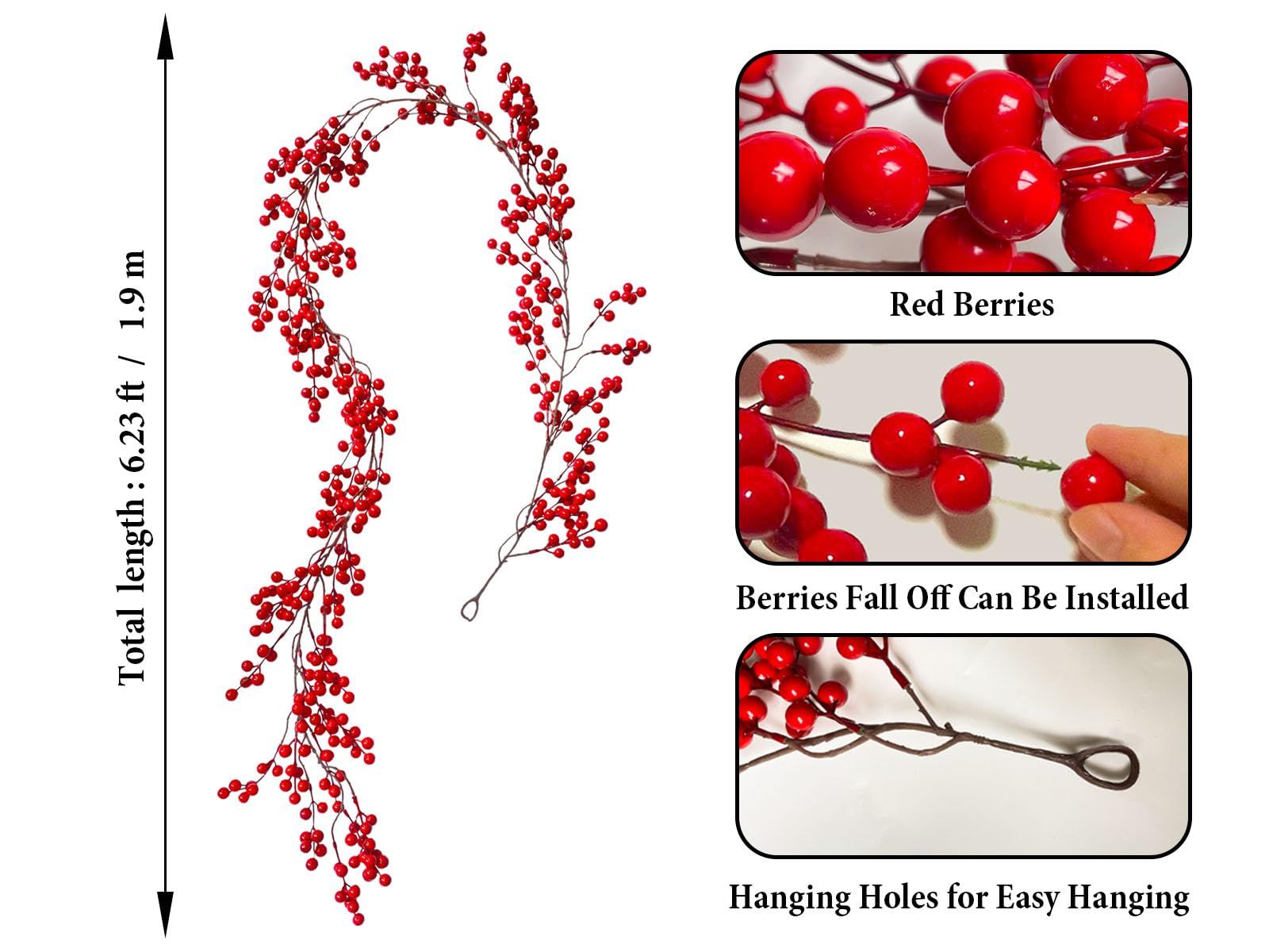 Red Berry Christmas Garland Decor for Home Berry Garland Decor for Indoor Outdoor Holiday Dinner Party Garden Decorations — image 3