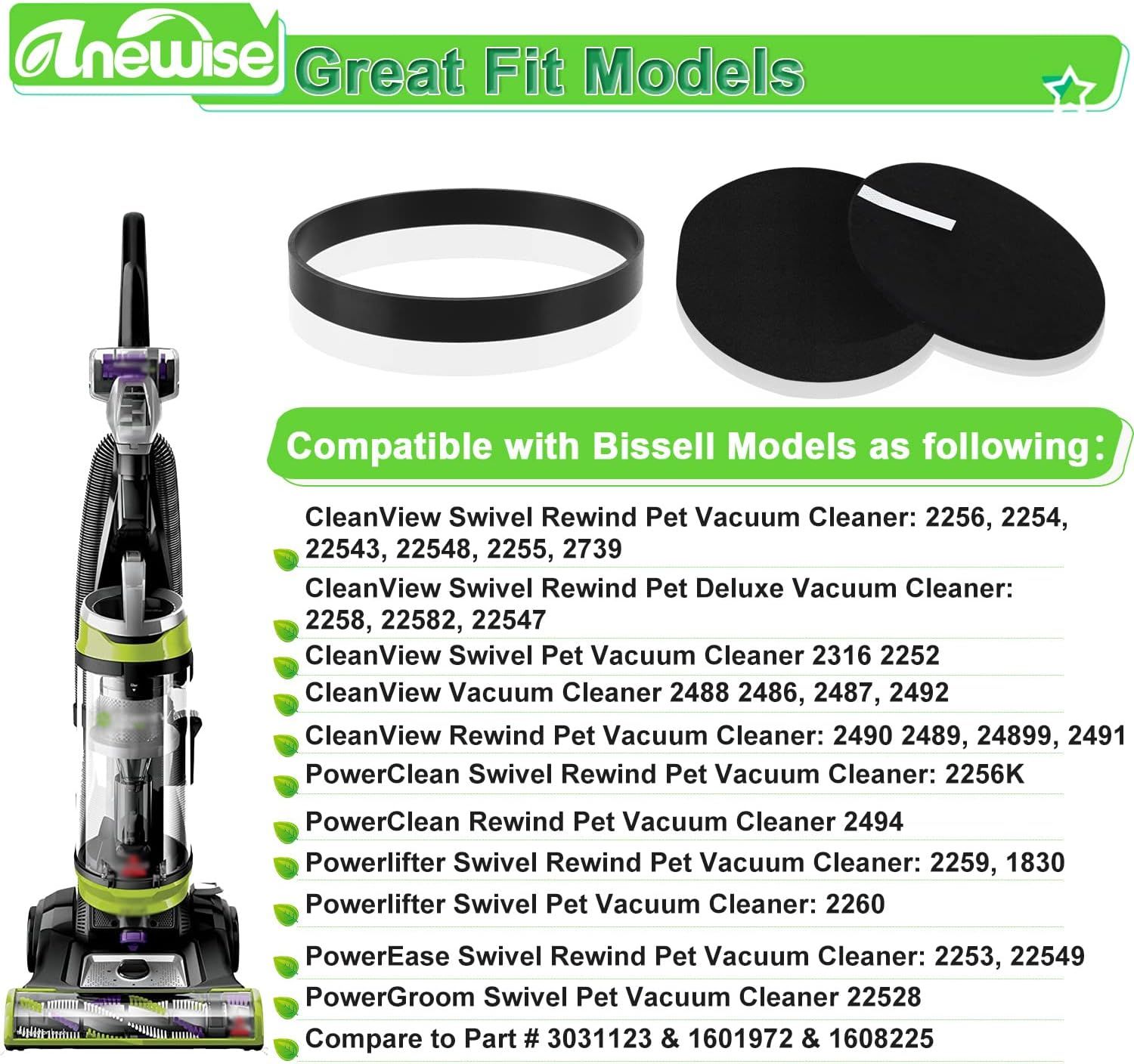 ilter and Belt Replacement or Bissell 2258 2492 2252 2254 2489 2486 2260 or Cleanview Powerliter Swivel Rewind Pet Vacuum Cleaner, 2+4 Pack, Compare to Part โ image 3