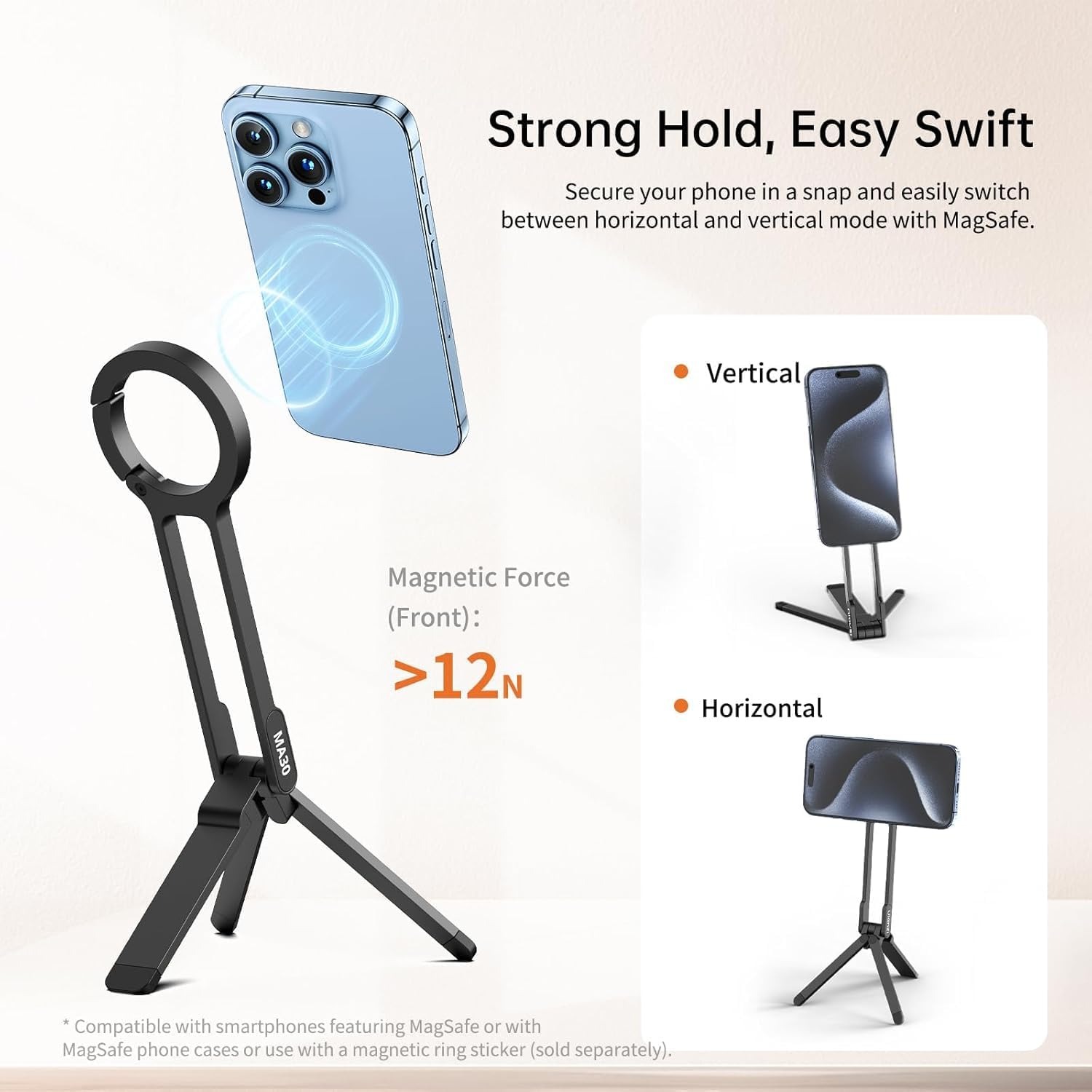 ULANZI MA30 Magnetic Phone Tripod Stand for iPhone - Aluminium Maglock Smartphone Mini Tripod Pocket Cell Phone Stand Dual-Sided Magnet Quick Mount โ image 3