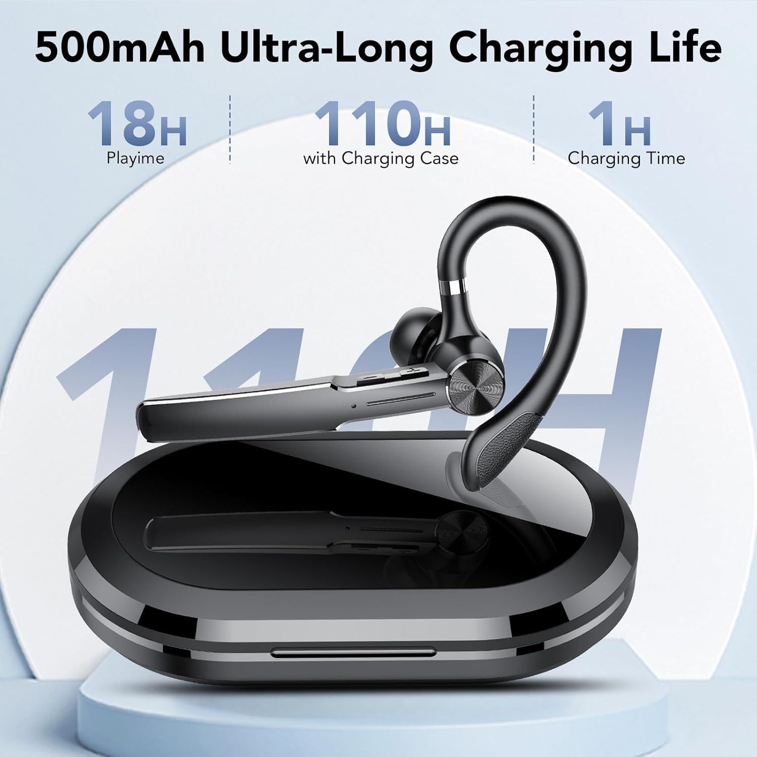 Bluetooth Headset, Wireless Bluetooth Earpiece with Charging Case 50 Hours Talking Time Built-in Microphone for iOS Android Cell Phone, V5.3 Hand-Free — image 2