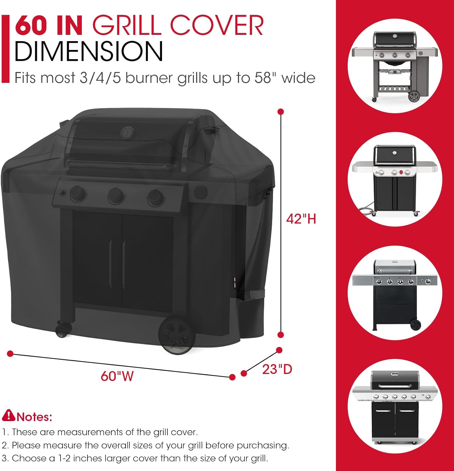 Grill Cover 60 Inch, Heavy Duty Waterproof Gas Grill Cover for Outside, Fade Resistant Outdoor Barbecue Protector, Compatible with Weber Char-Broil Nexgrill — image 3