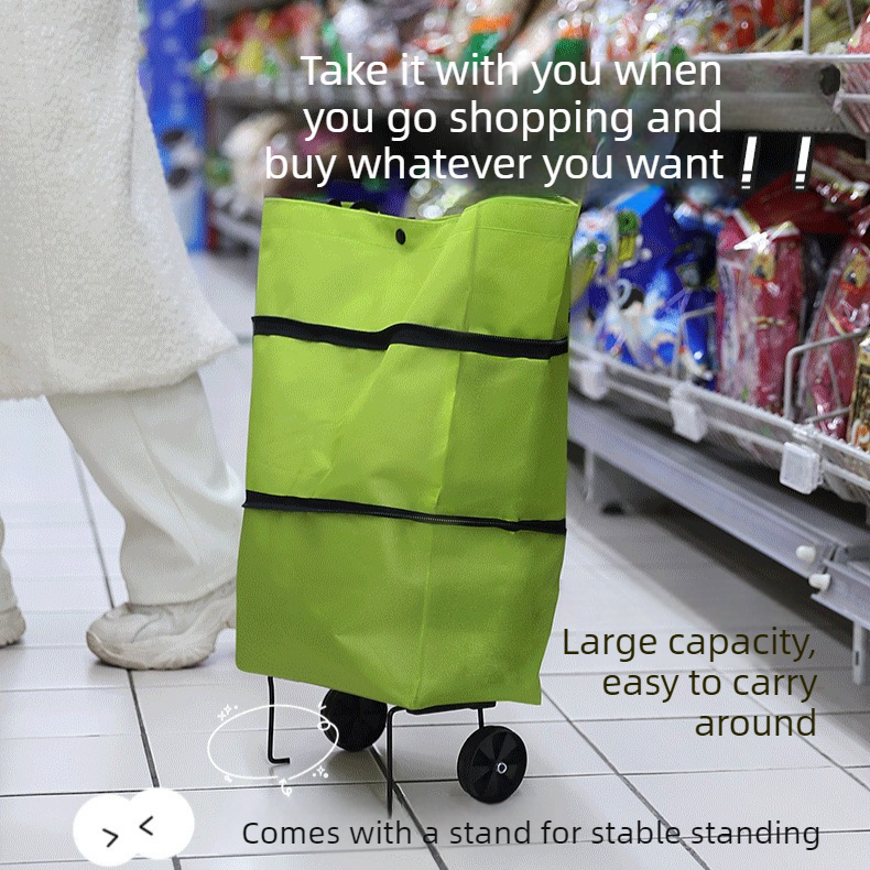 Foldable Shopping Trolley with Wheels, Portable Large-Capacity Oxford Cloth Shopping Cart, Home Delivery Cart - Red — image 5