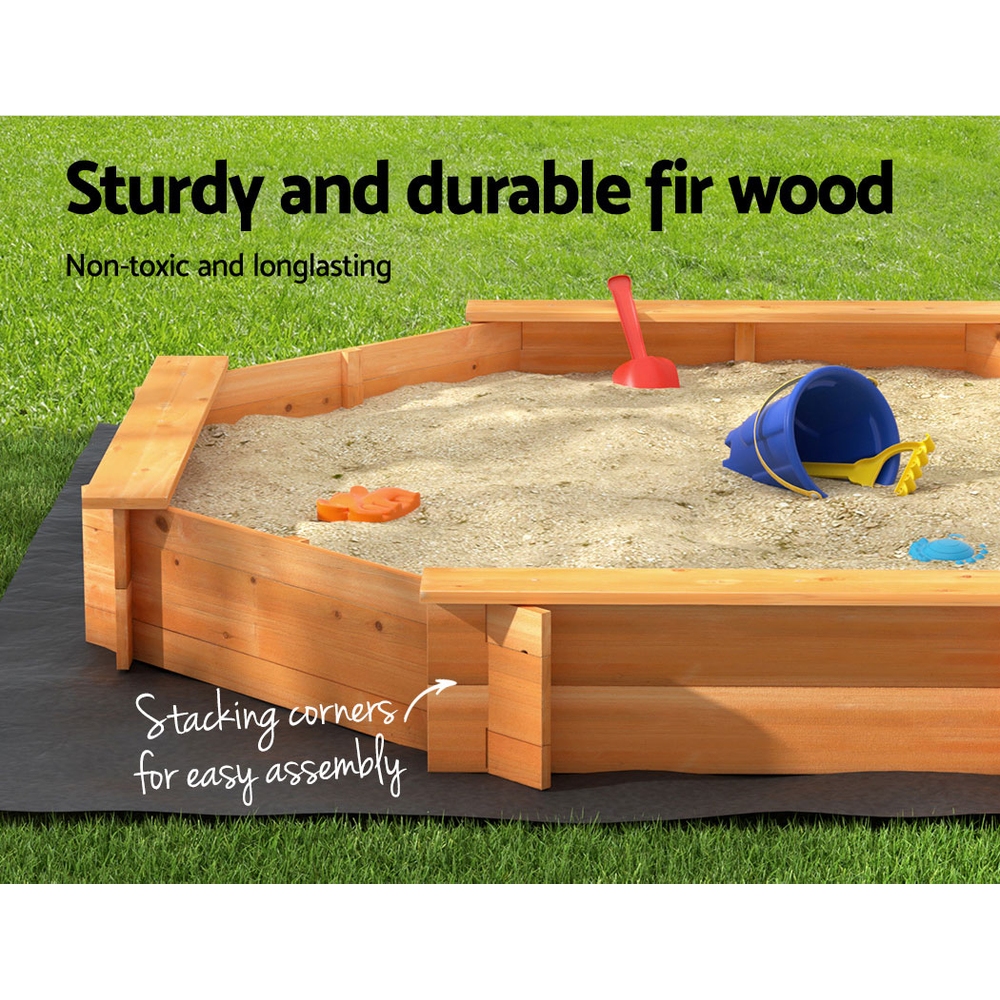 Keezi Kids Sandpit Wooden Round Sand Pit with Cover Bench Seat Beach Toys 182cm — image 5