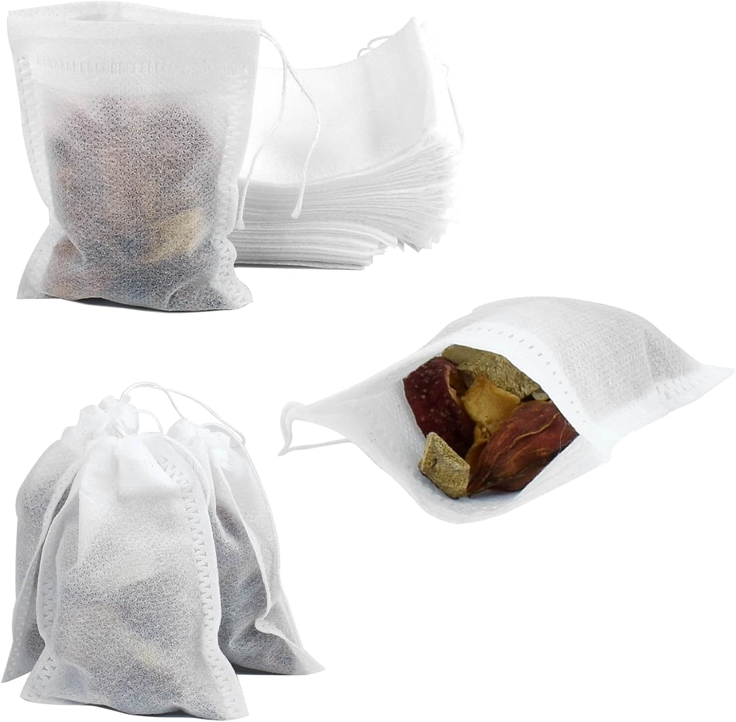 100 Pack Drawstring Bags, Disposable Small Mesh Bags for Cooking, Soaking Medicinal Liquor, Tea Coffee Filter, DIY Craft Spices Storage, Weeding Party Favor (4