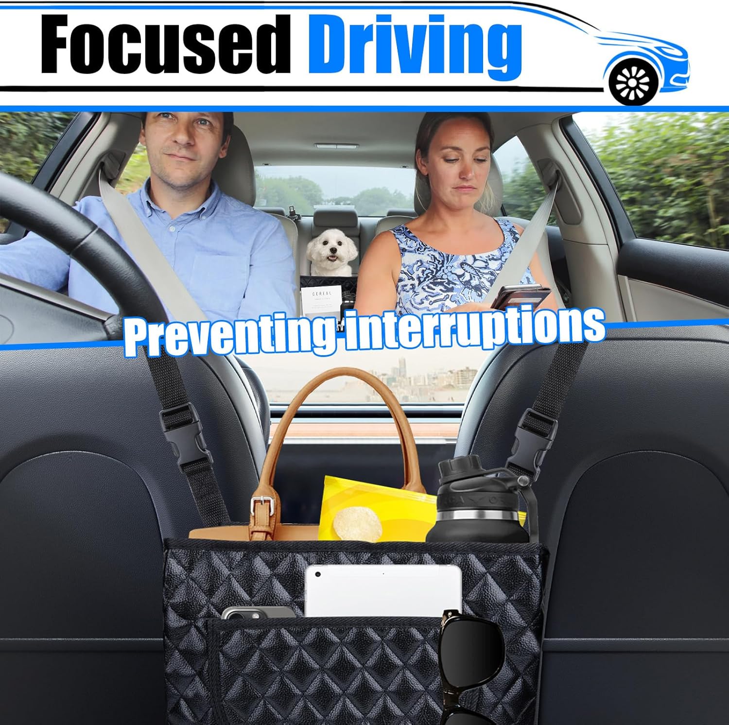 Car Purse Holder Between Seats, Leather Auto Front Seat Handbag Organizer Pocket, Large Capacity Car Net Pocket Handbag Holder, Backseat Barrier Storage Bag โ image 3
