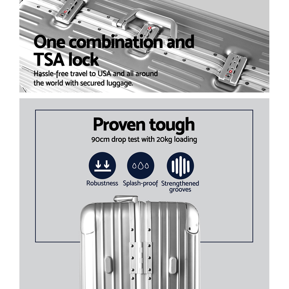 Wanderlite 28 Inch Luggage with TSA Lock Stainless Steel Wrapped Corners Hard Shell Travel Suitcase Luggage Case Silver — image 5