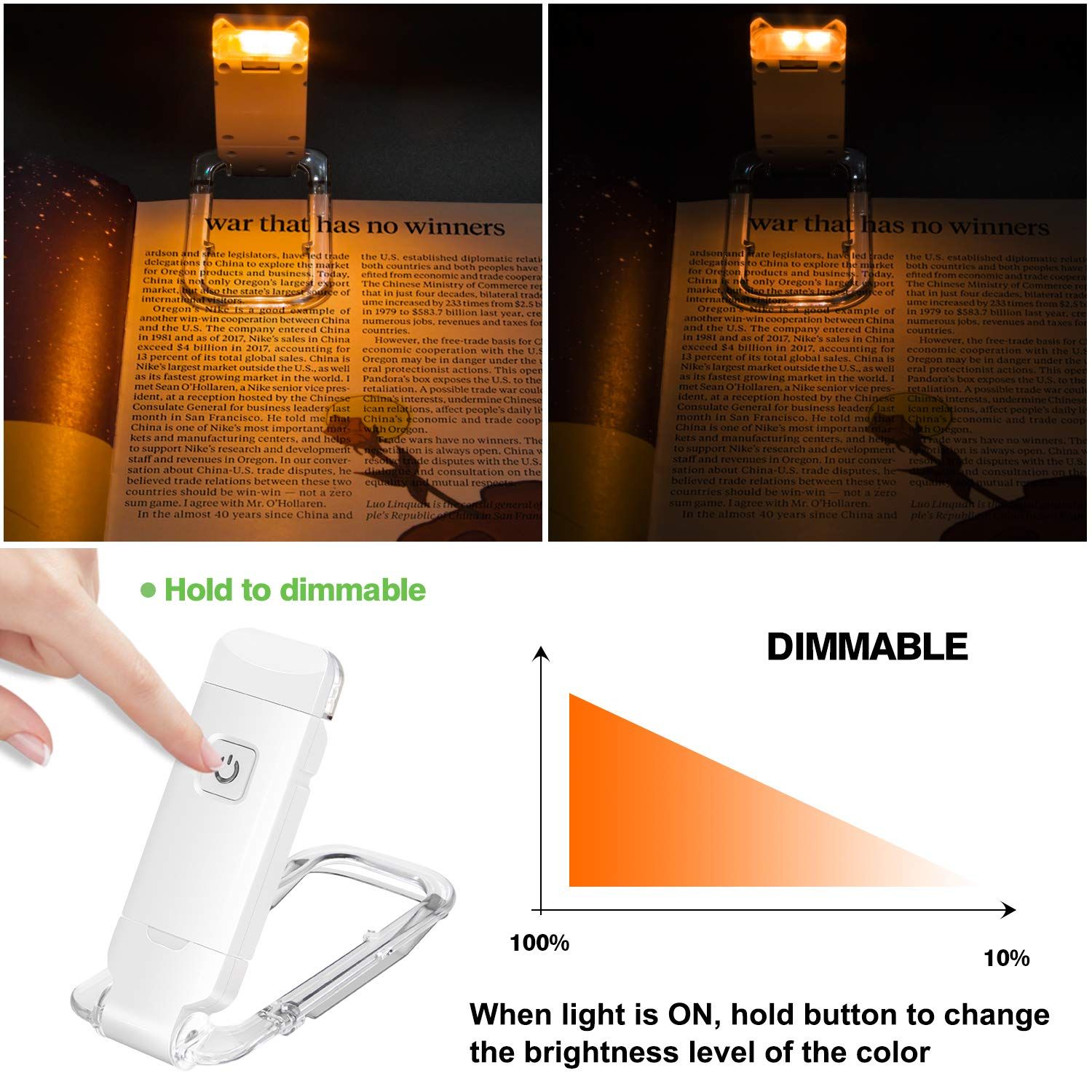 LED Clip on Book Lights, Reading Lights for Books in Bed, Small Book Light for Kids, USB Rechargeable, 2 Brightness Adjustable — image 3