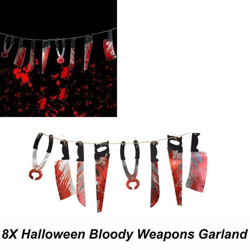 8Pcs Hanging Bloody Weapons Halloween Horror Props Garland Banner Decoration Au β image 4
