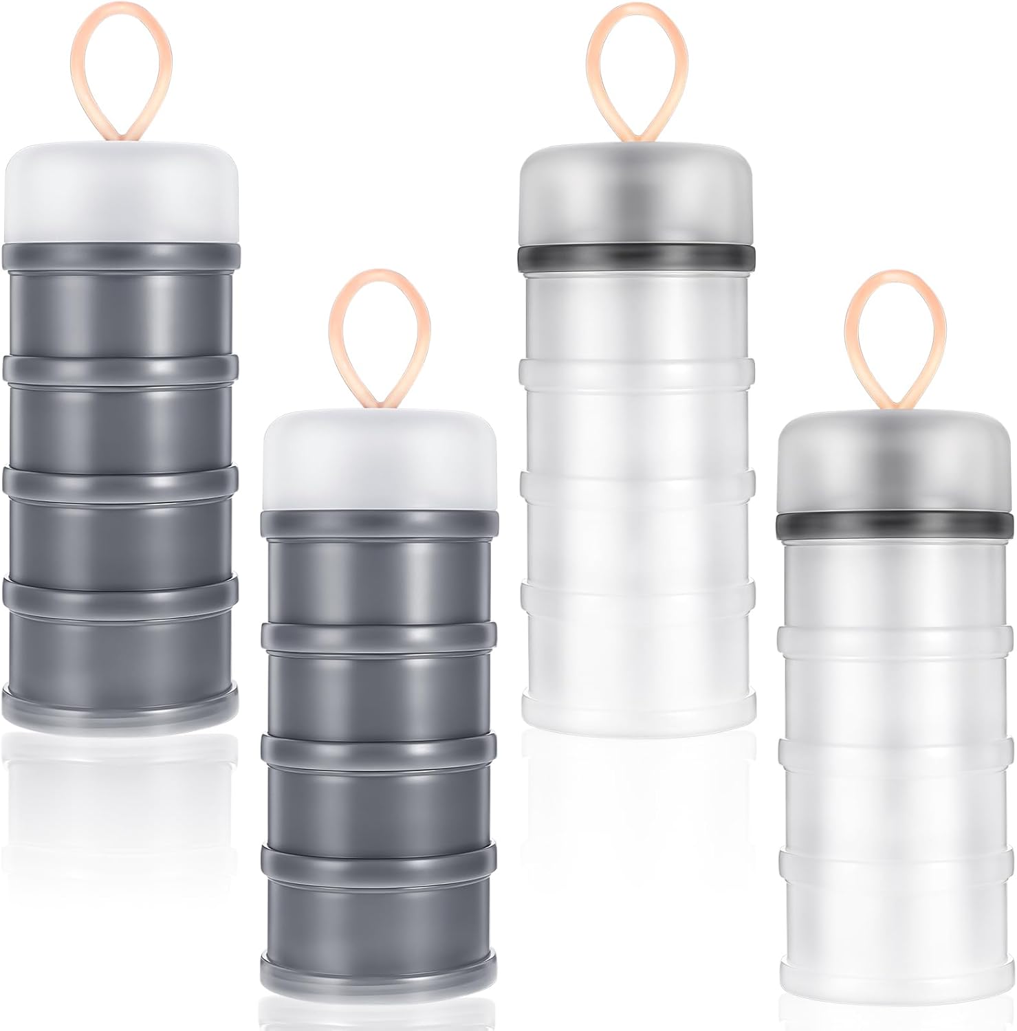 4PCS Protein Powder Container with Funnels Stand, 4 Stackable Non-Spill Protein Powder Dispenser On the Go Portable Leakproof Snack Storage Container for