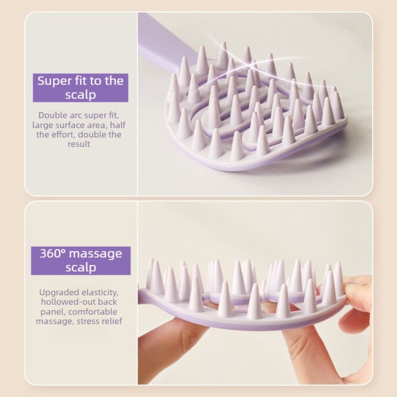 Long-Handled Hollow Hair Shampoo Brush, TPR Soft-Bristle Scalp Massager, for Wet & Dry Hair—White — image 2