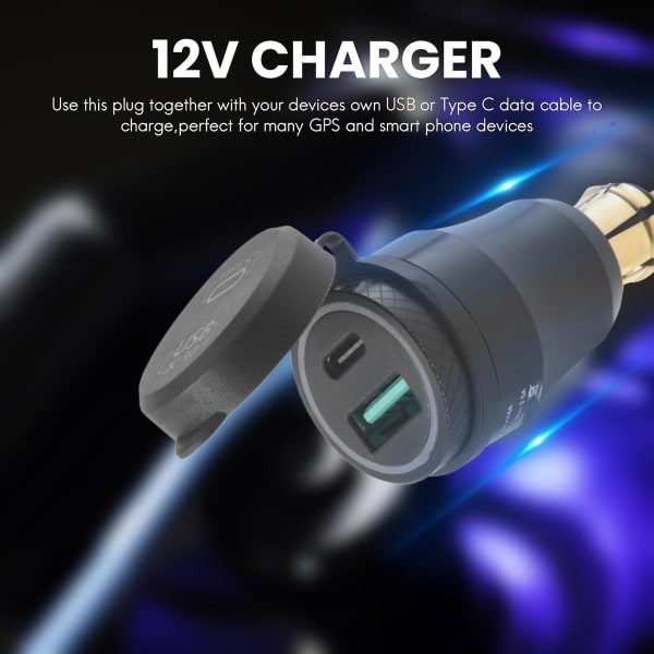 Motorcycle Waterproof Fast Charger with USB Type-C Port 12V/24V Qc3.0 Power Din Connector Black โ image 5