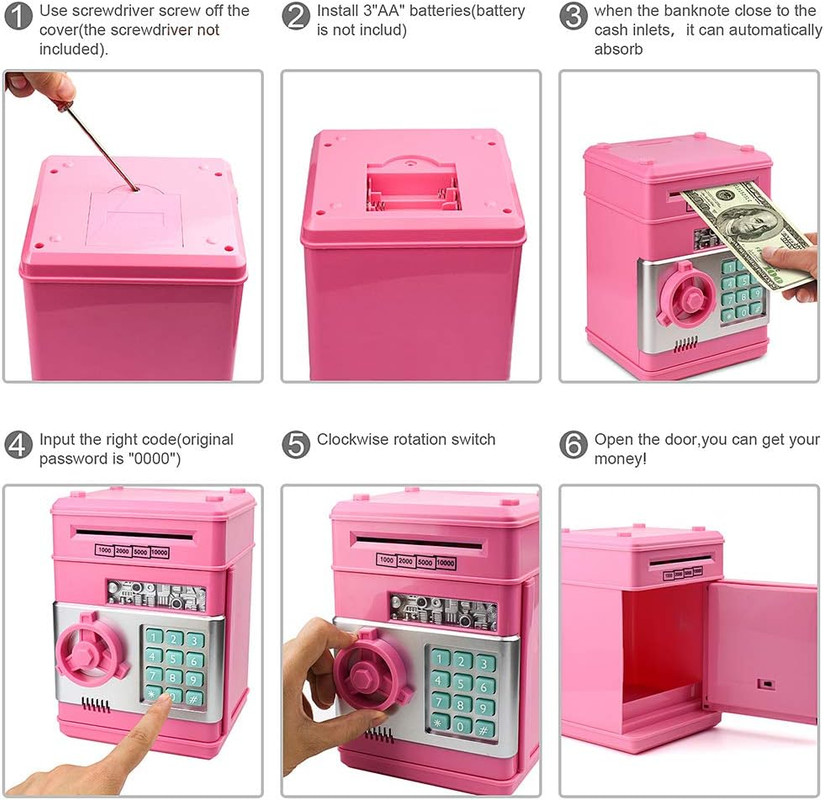 Toys for Kids Ages 5-7, 8-10, Electronic ATM Password Cash Coin Can Auto Scroll Paper Money Saving Box Toys for 6 7 8 9 10 11 12 Year Old Girl Christmas