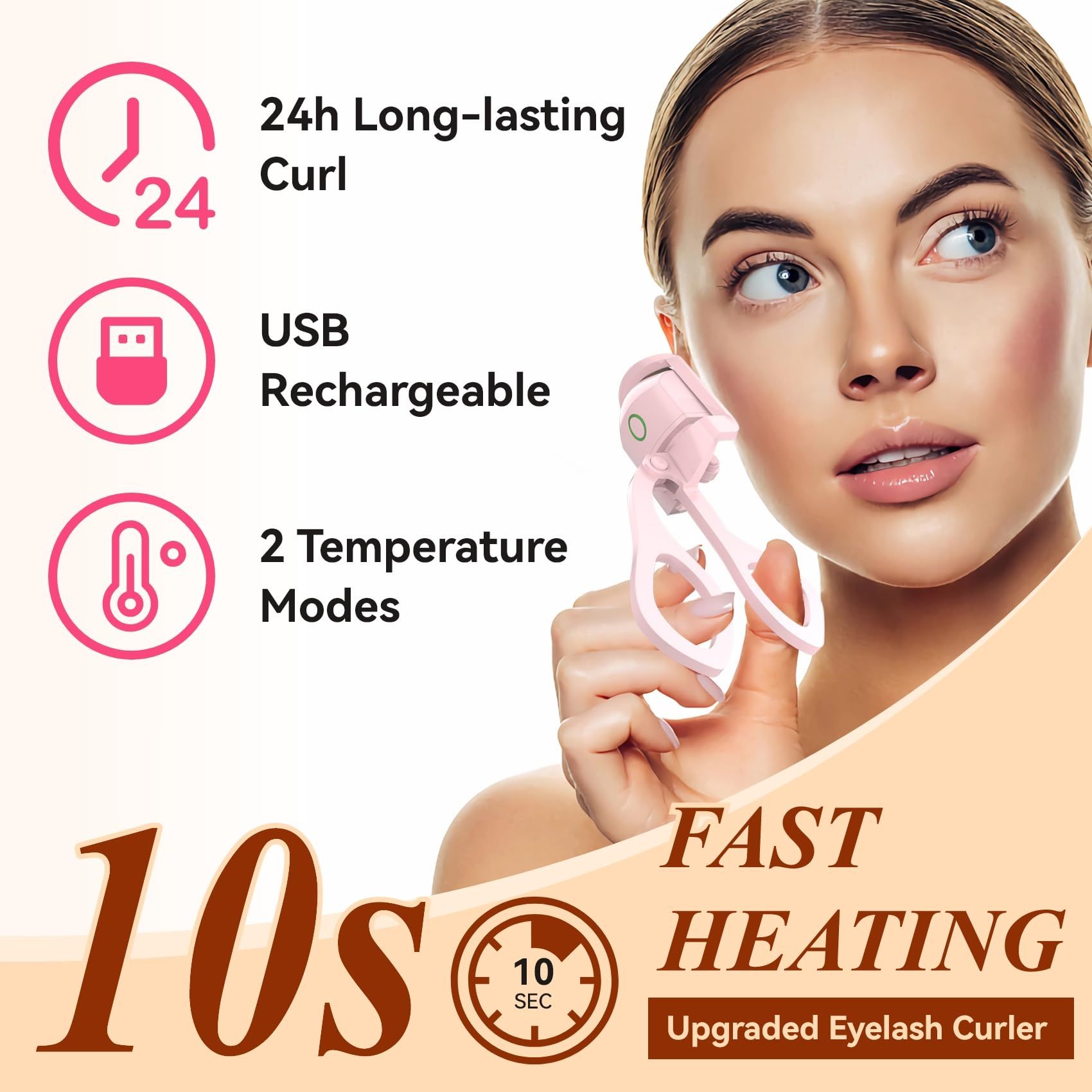 Heated Eyelash Curlers, Rapid Heated Lash Curler,2 Tempreture Setting & USB Rechargeable Eye Lash Curler,Quick Natural Curling