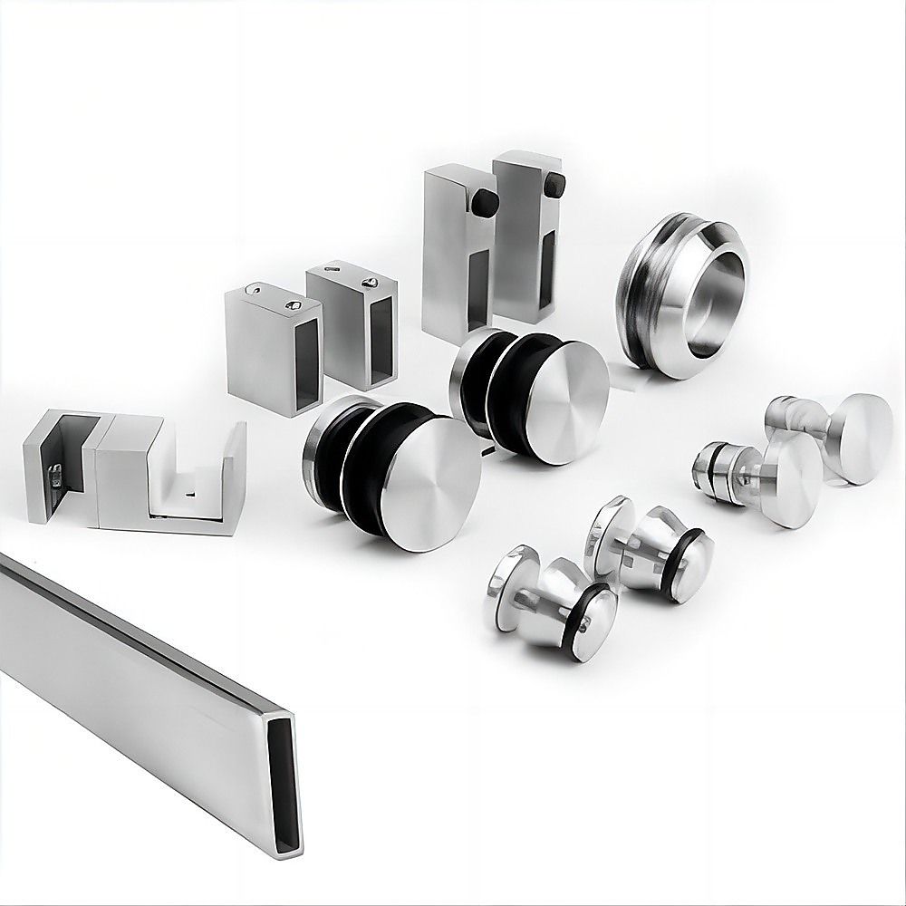 Frameless Glass Sliding Shower Door Hardware Rail Set Nickel — image 3