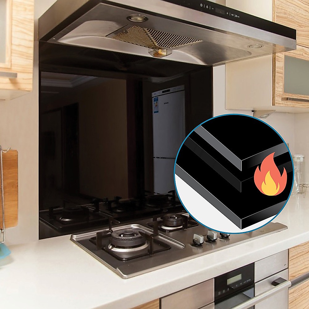Toughened 90cm x 75cm Black Glass Kitchen Splashback โ image 5