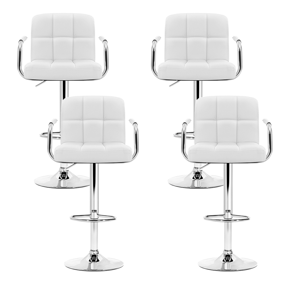 Artiss 4x Bar Stools Leather Gas Lift w/Armrest White โ image 3