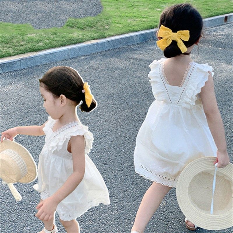 Girls Cotton Suspender Dress Princess Summer White lace skirt 120cm โ image 3