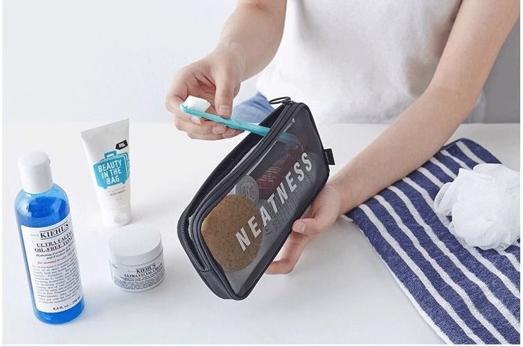 Korean Mesh Makeup Bag 3-Pack Set - Transparent Travel Toiletry Organizer Kit with Small Medium Large Sizes - Cosmetic Storage Bags โ image 2