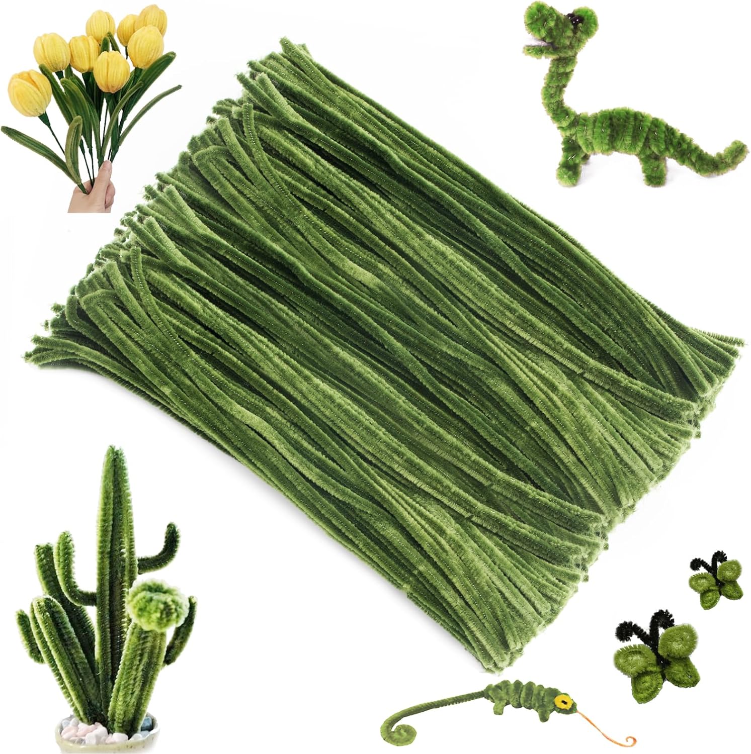 200Pcs Christmas Green Pipe Cleaners - Crafting Pipe Cleaners Chenille Stems, 12 Inch Home Arts Chenille Stems for DIY Crafts, New Year Winter Decor, Holiday