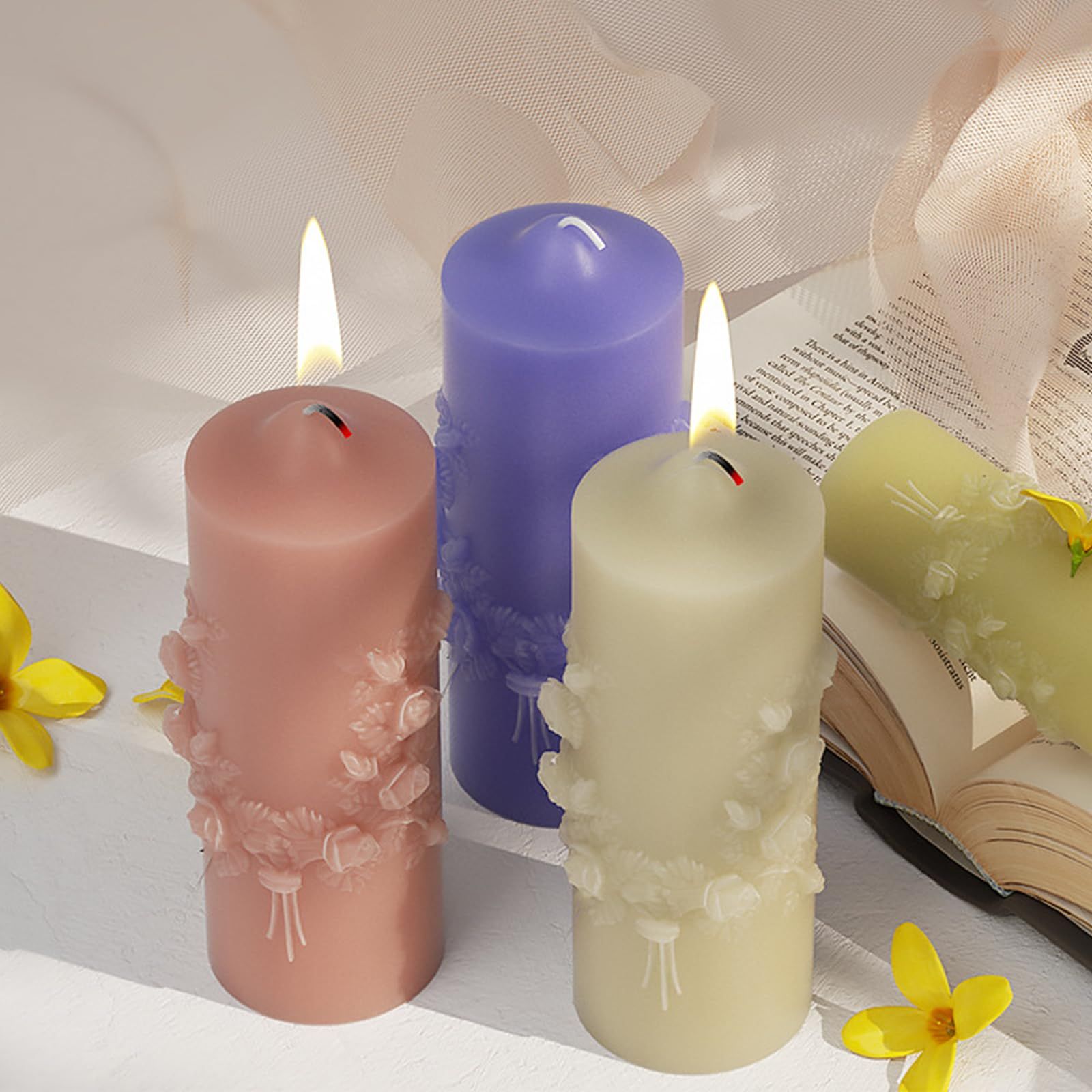 Flower Pillar Candle Molds 2pcs Rose of The Valley Cylinder Silicone Molds for Candle Making Soaps Resin Clay Decoration Crafts — image 4