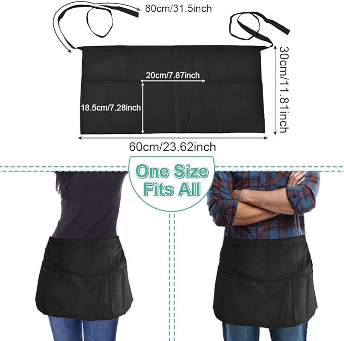 Bistro Aprons 3-piece – Black, semi-short, for waiter/waitress — image 3