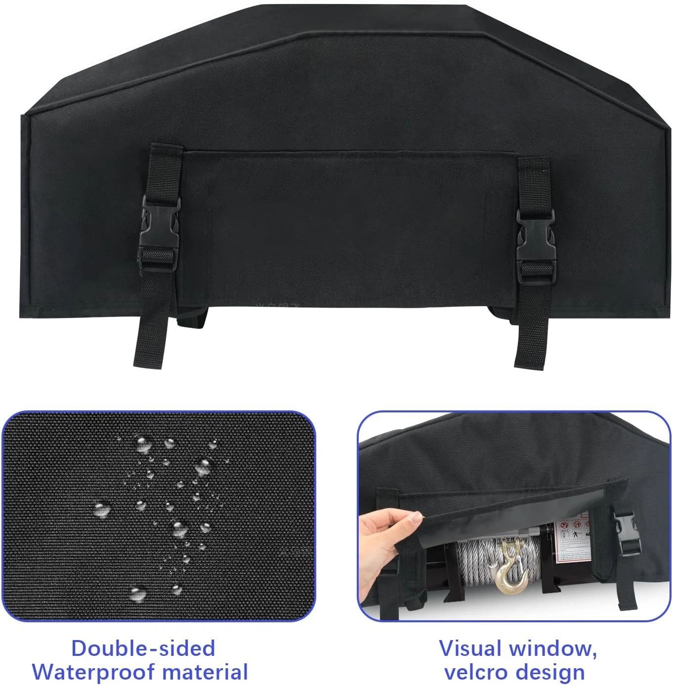 Winch Cover, Heavy Duty Waterproof UV Resistant Accessories, Indoor Outdoor Storage Dust Protection for, Truck, Off-Road (Black) — image 2