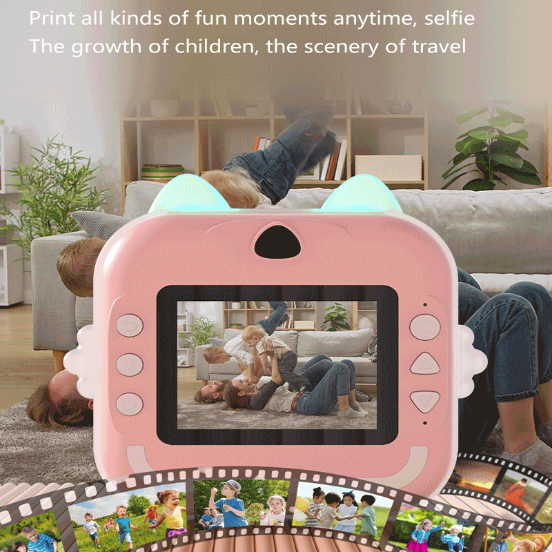 Pink cat Kids Instant Print Camera Zero Ink Digital Video Recorder with 32GB Card and 3 Paper Rolls Portable Rechargeable Toy Gift โ image 3