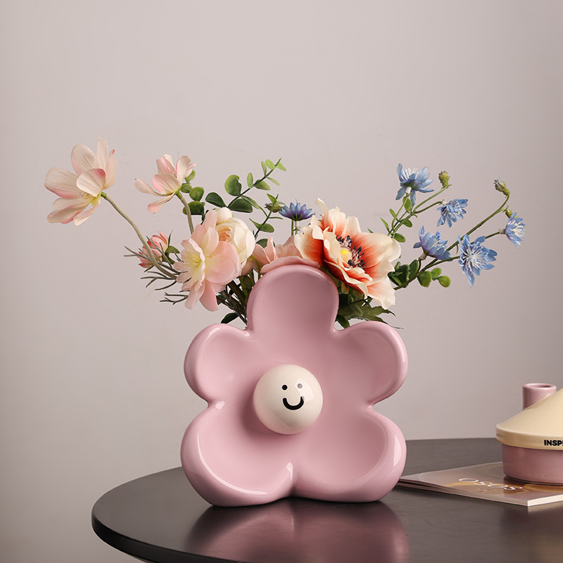Artistic Floral Smiling Face Vase - Modern Ceramic Decor with Gloss Finish(Osmanthus yellow) โ image 5