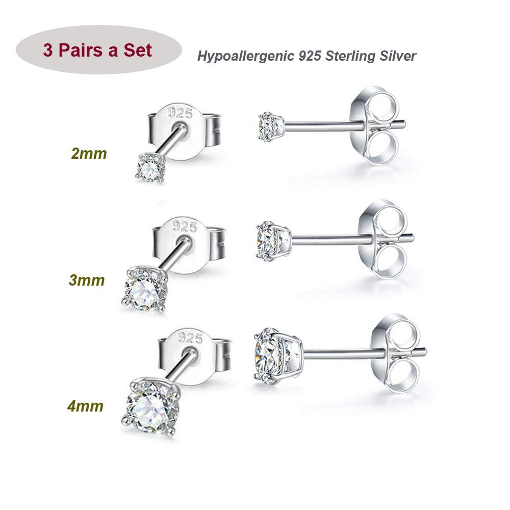 2-8mm Sterling Silver Cubic Zirconia Stud Earrings Set Hypoallergenic Tiny Round Ball White Gold Plated Round Cut โ image 3