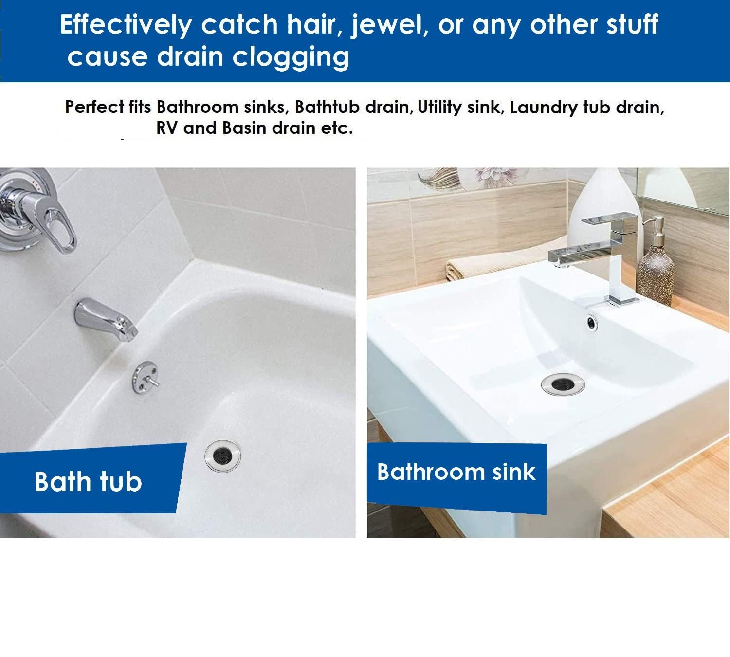 3PC Bathtub Drain Cover, Bathroom Sink Strainer, Drain Hair Catcher for Bathtub Laundry Utility Sink, Fit Hole Size — image 3